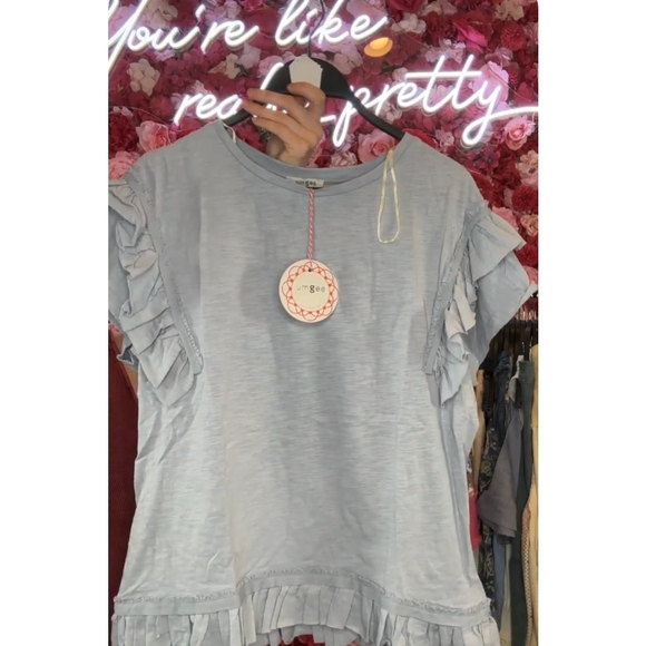 NWT Umgee Large Light Blue Short Sleeve Ruffled Top - Picture 8 of 10